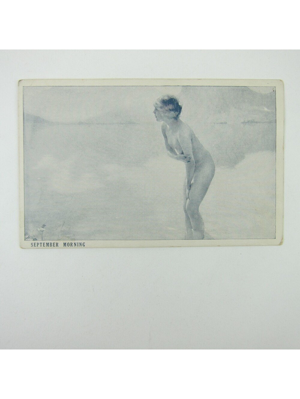 Postcard Risque Nude Woman Bathing Paul Chabas September Morning Antique